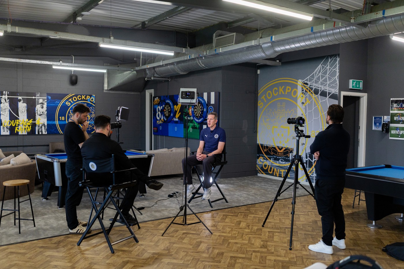 Content shoot for new Stockport County manager, Jimmy McNulty