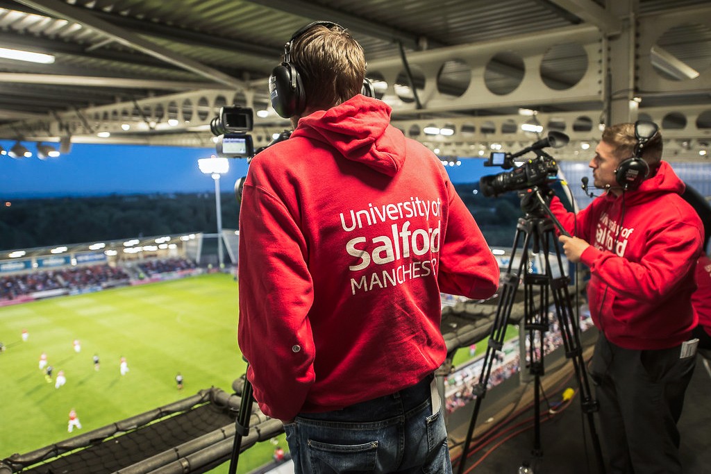 Filming Salford City FC vs Class of 92 & Friends at the AJ Bell