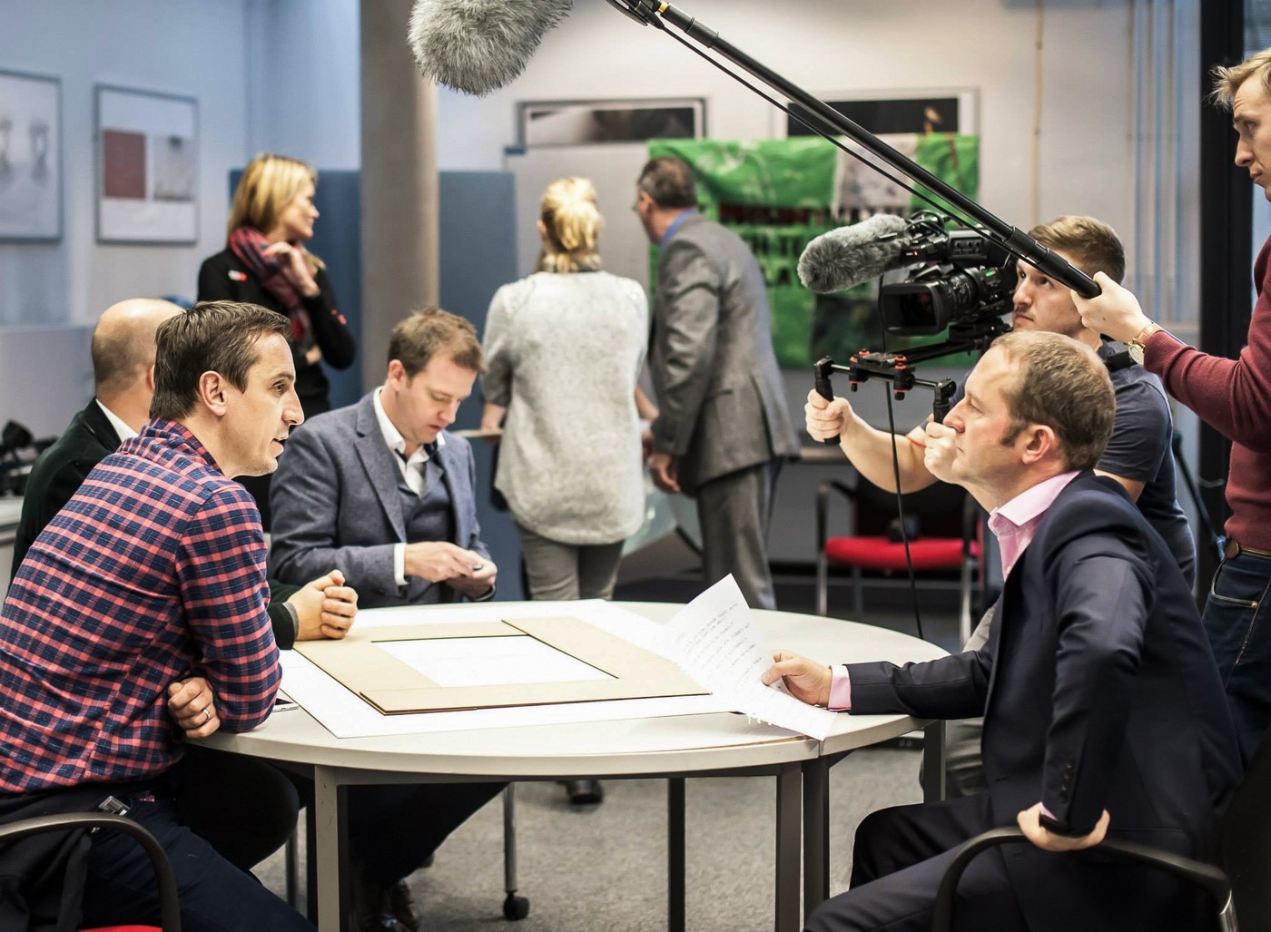 Ryan Deane filming interview with Gary Neville
