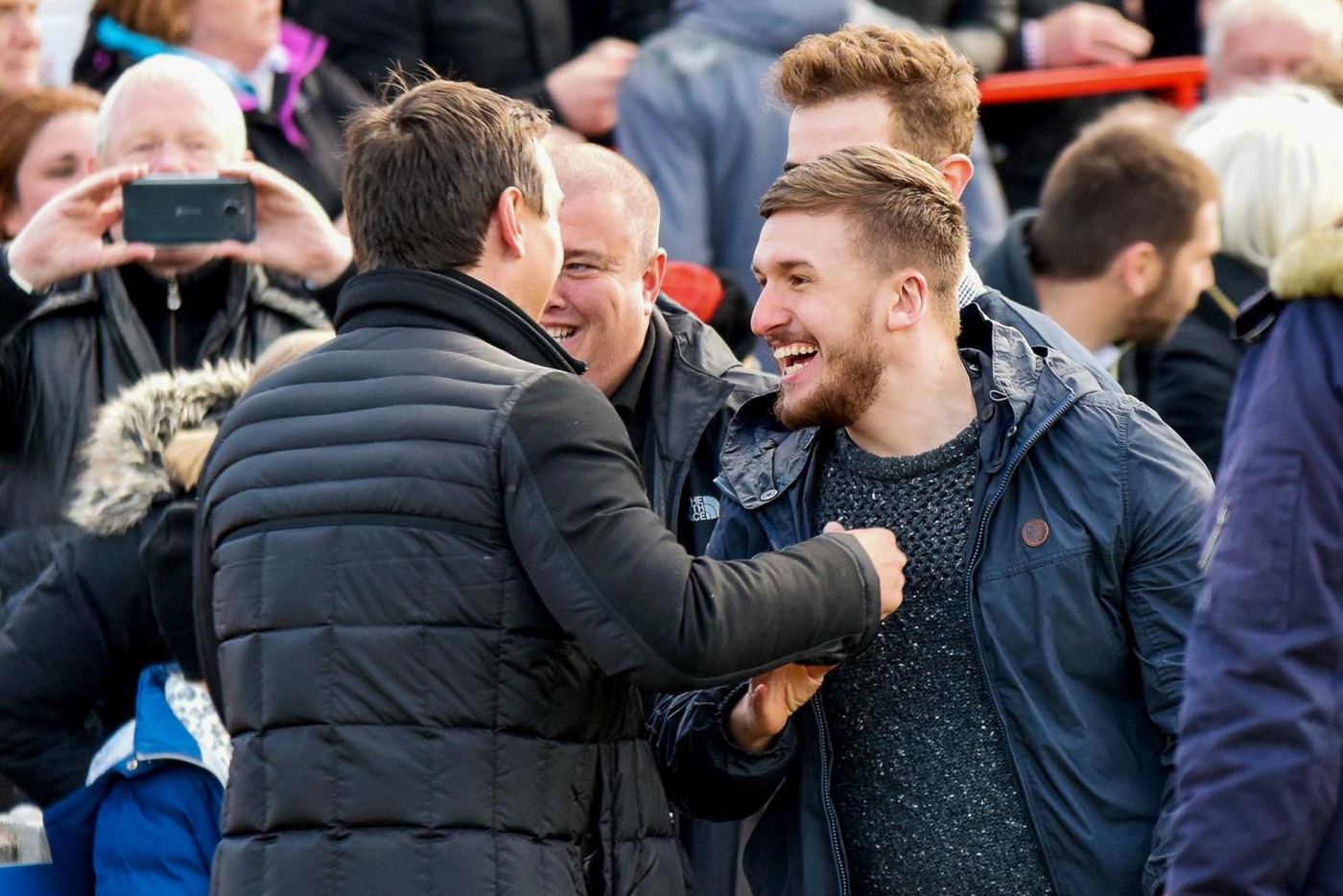 Ryan Deane with Salford City co-owner Gary Neville